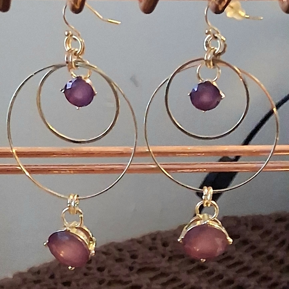 Elegant Gold and Purple Hoop Earrings